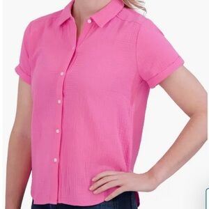 Lucky Brand Short Sleeve Cotton Gauze Button-Up Shirt M Medium